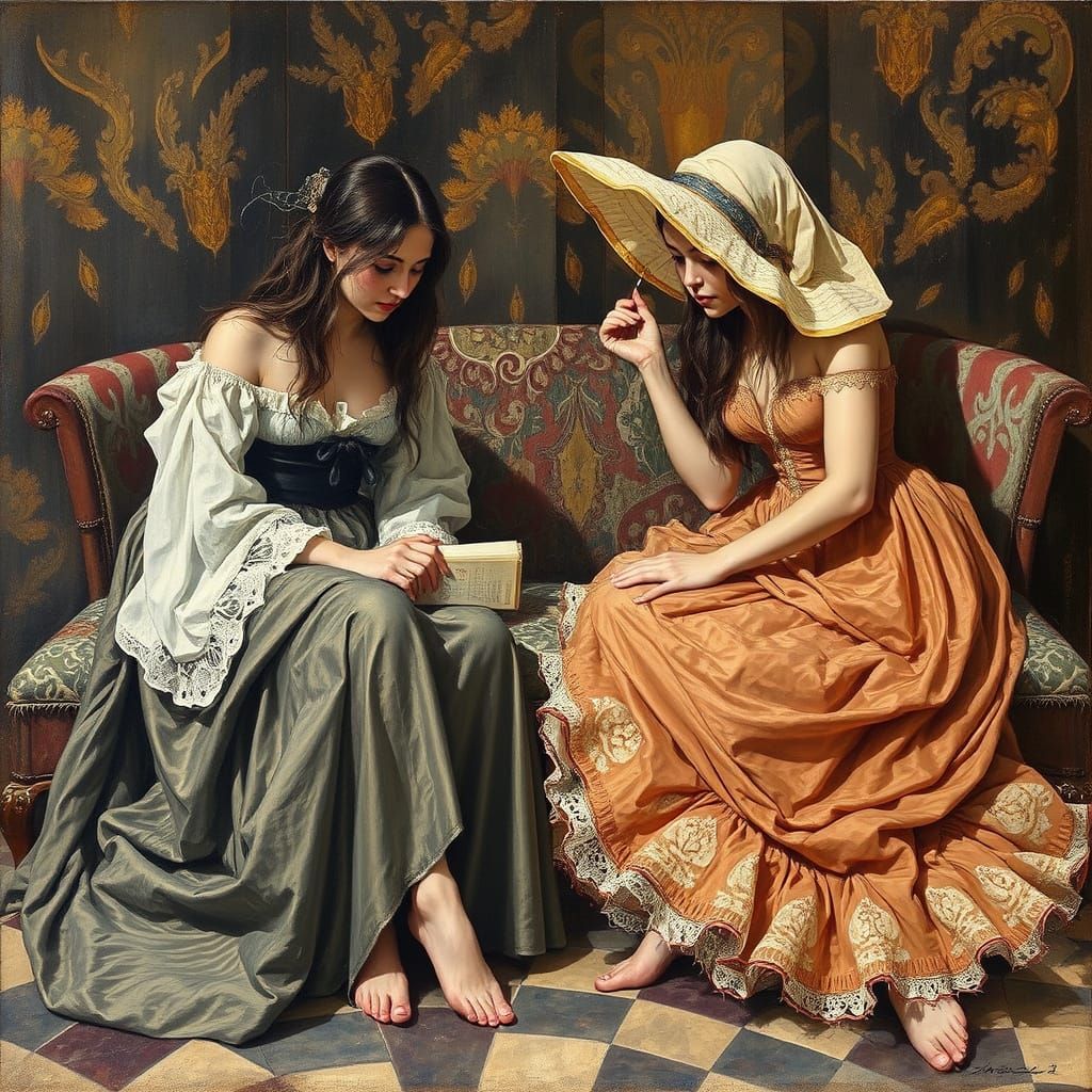 Elegant Victorian Ladies in Whimsical Garden Settings