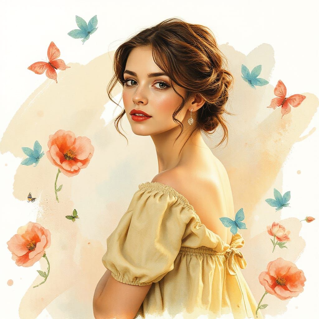 Dreamy Woman's Portrait in Watercolor Style