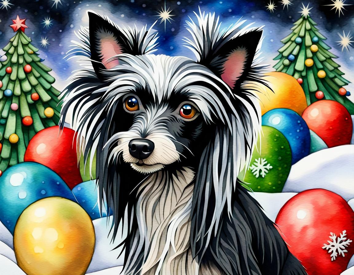 Festive Dog in Cubist Christmas Dreamscape