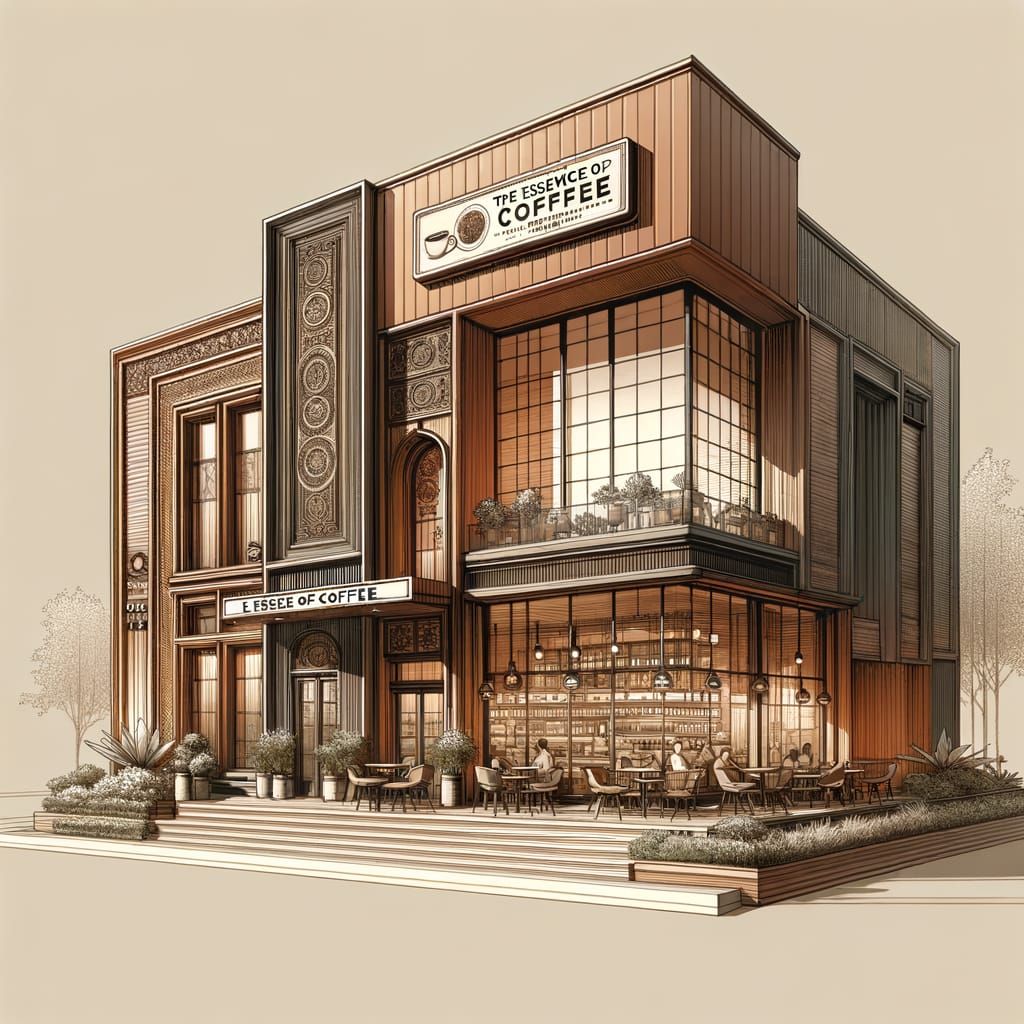Sophisticated Coffee Shop Exterior in Warm Brown Tones