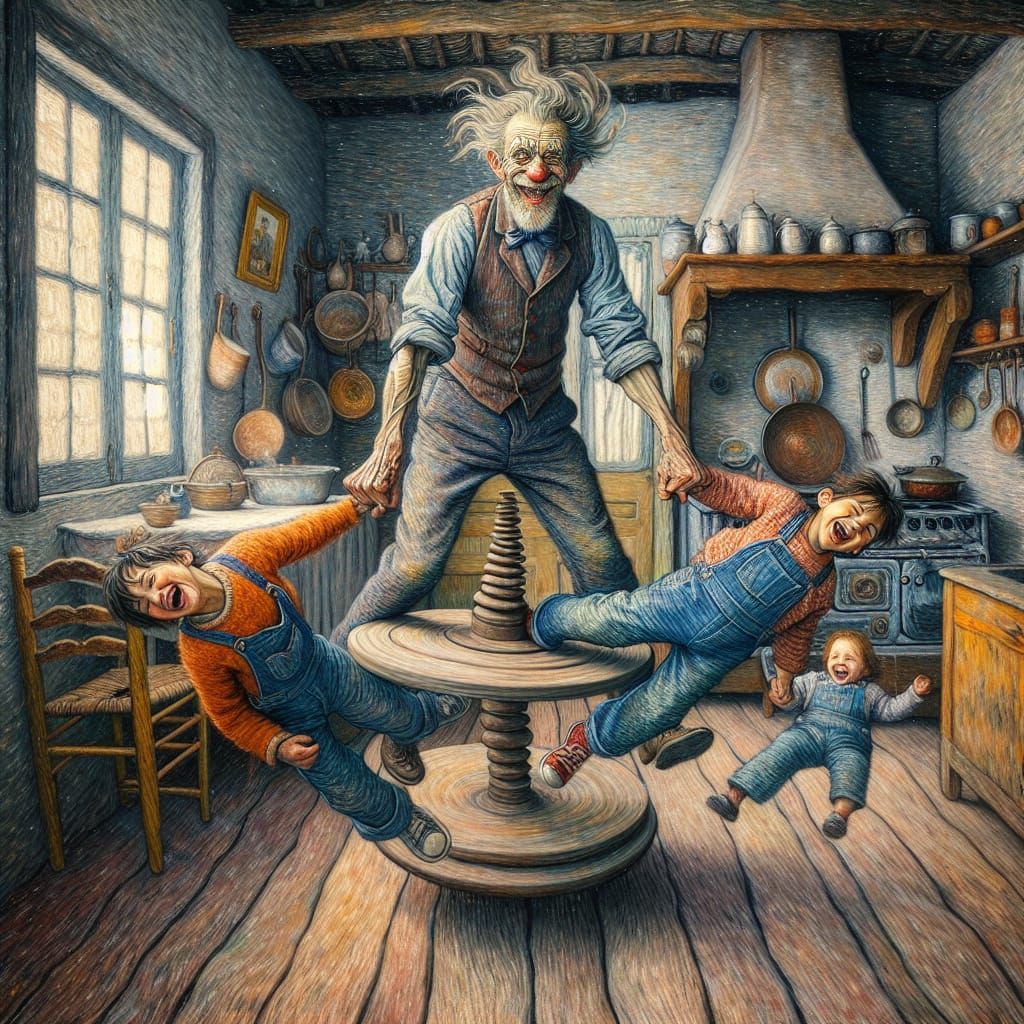 Clown's Kitchen Dance: A Post-Impressionist Vision