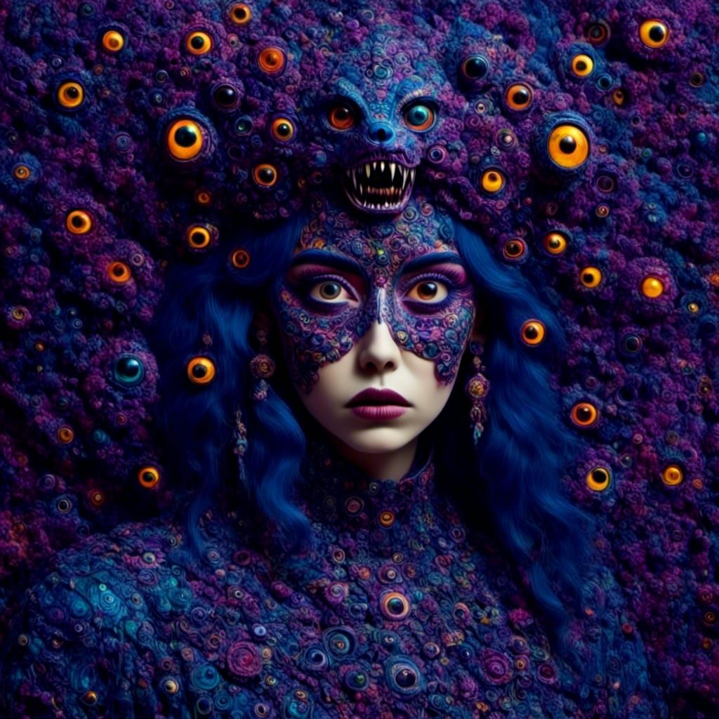 Bioluminescent Sea Serpent with Purple Hair