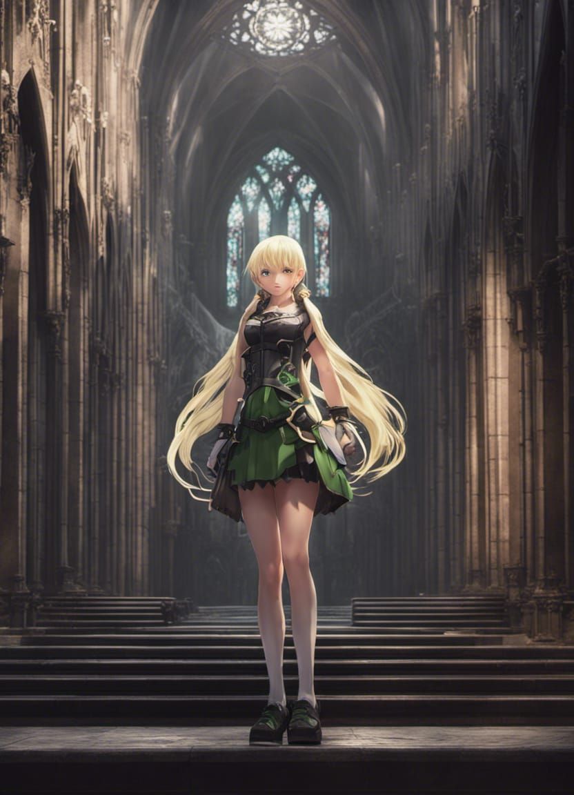 Anime Magical Girl in Gothic Cathedral, 8k