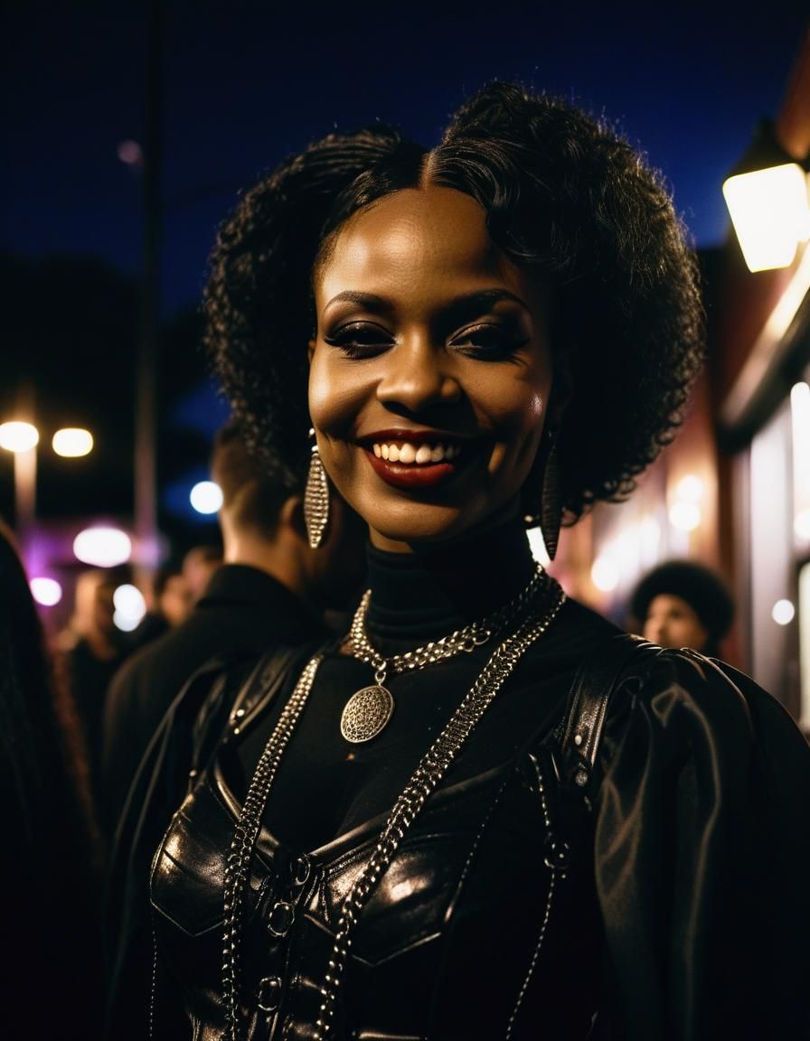 Smiling Goth Woman in Street Fashion