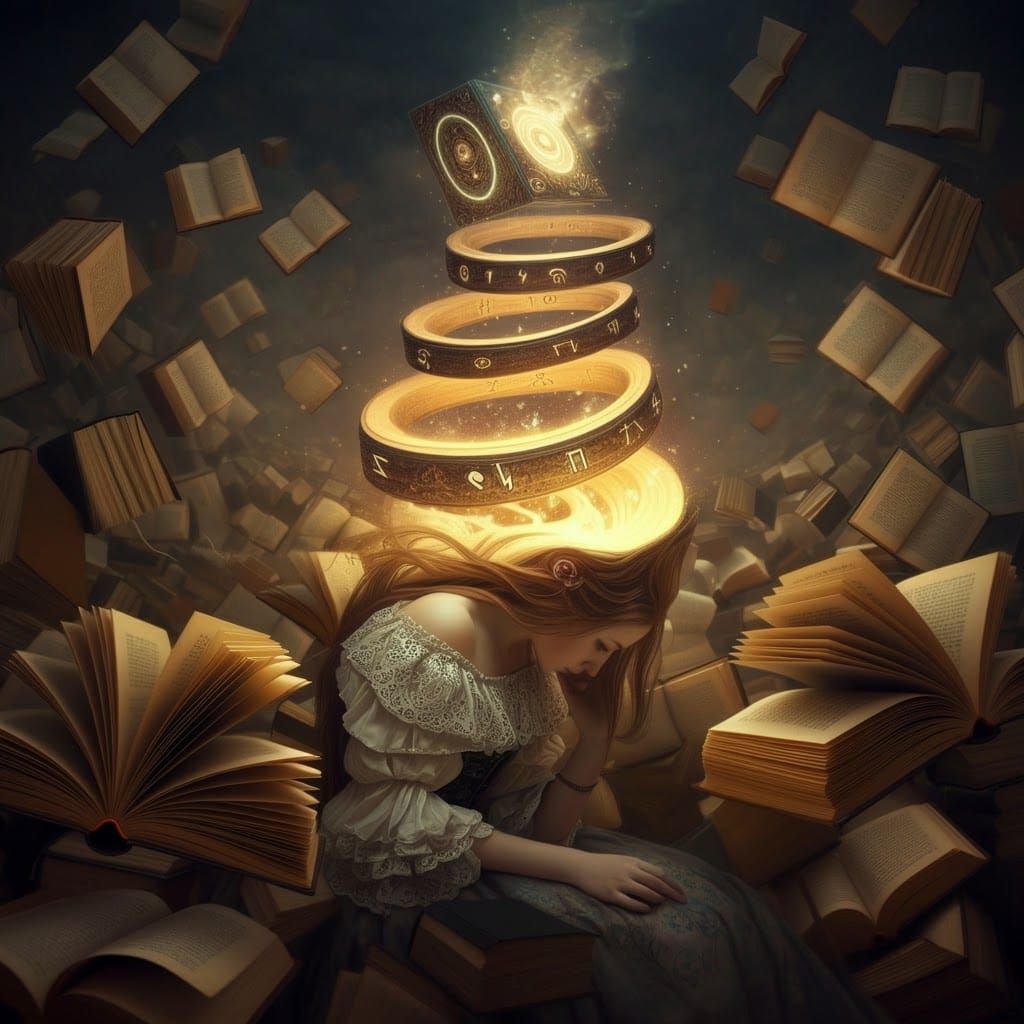 Surreal Victorian Woman and Mysterious Glowing Book