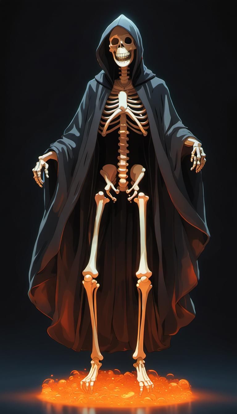 Orange Glass Skeleton Statue in Anime Style