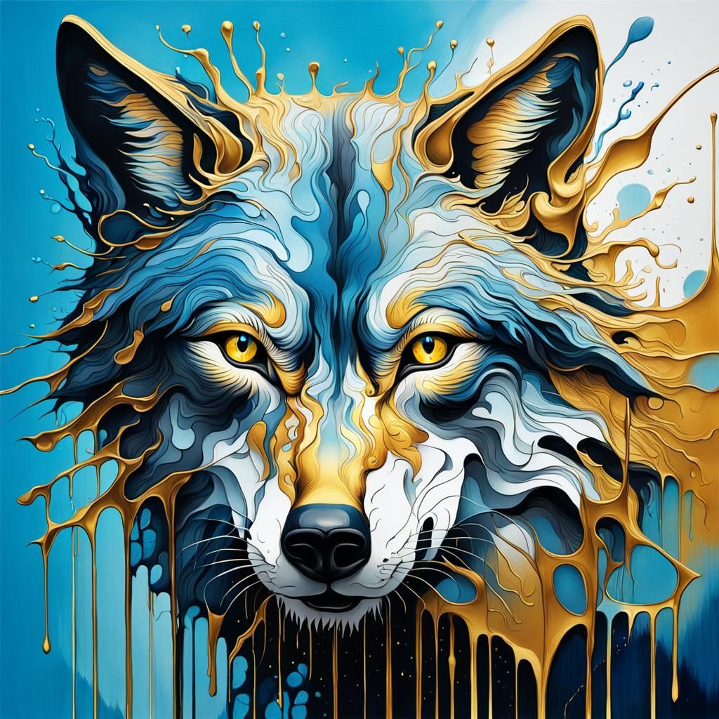 Surreal Wolf Face in One Line Art