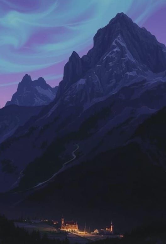 Majestic Mountain Range at Night in Purple Hues