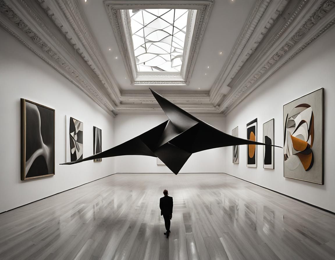 Abstract Art Gallery with High Skylight Ceilings