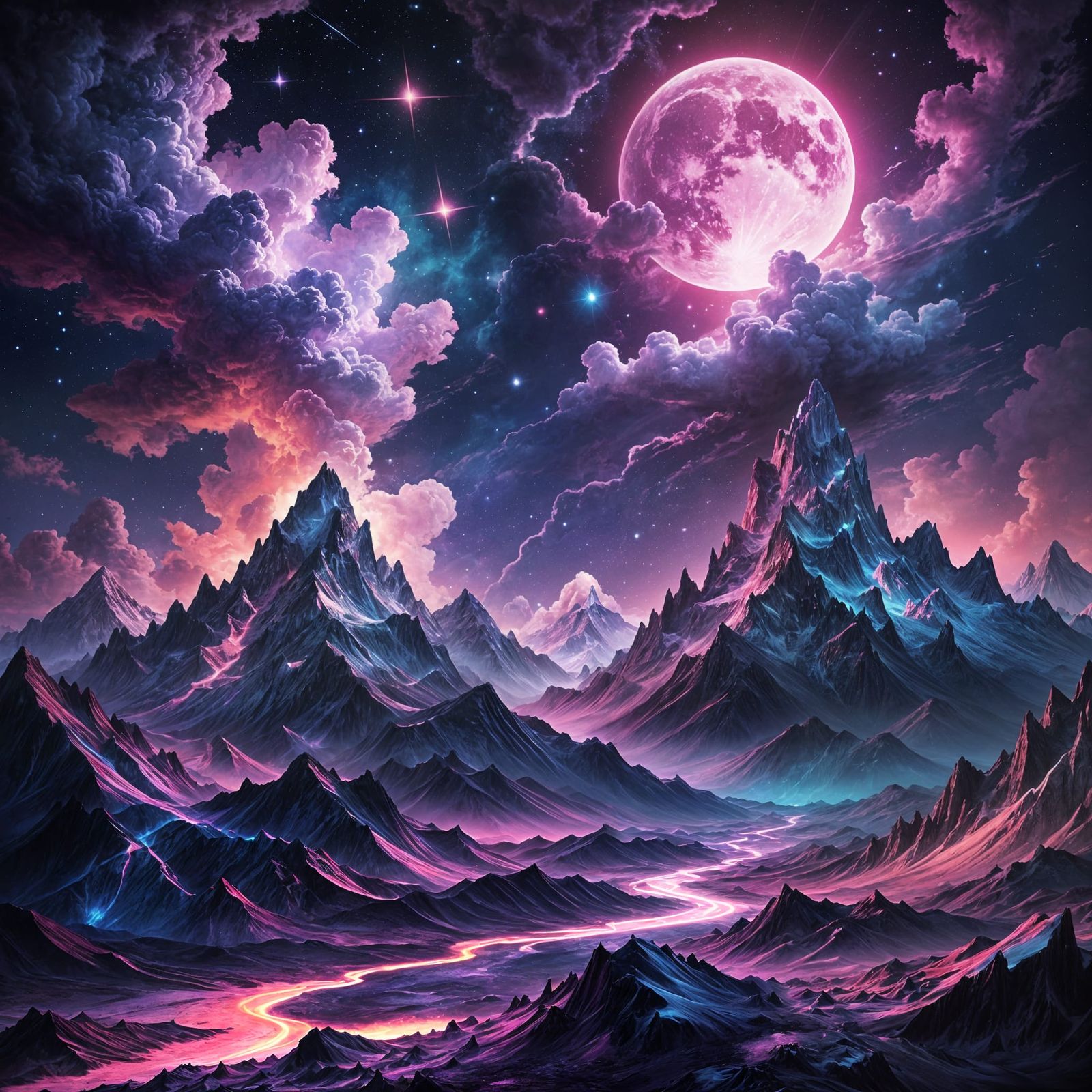 Dreamcore Landscape: Pastel Mountains Meet Neon Plains