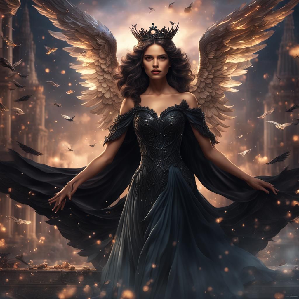 Angel with Black Wings in Detailed Matte Painting