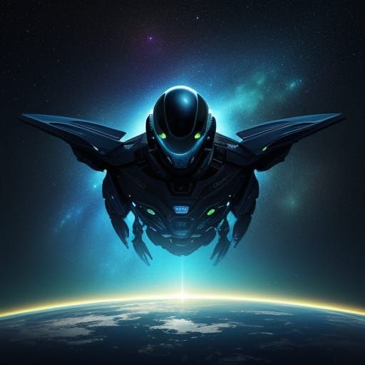 Neon Alien Life Form in Space: Digital Art