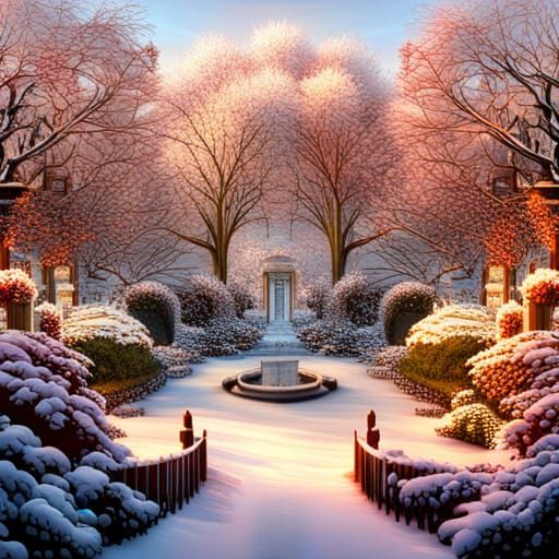 Snowy Garden with Flowers: A Digital Painting