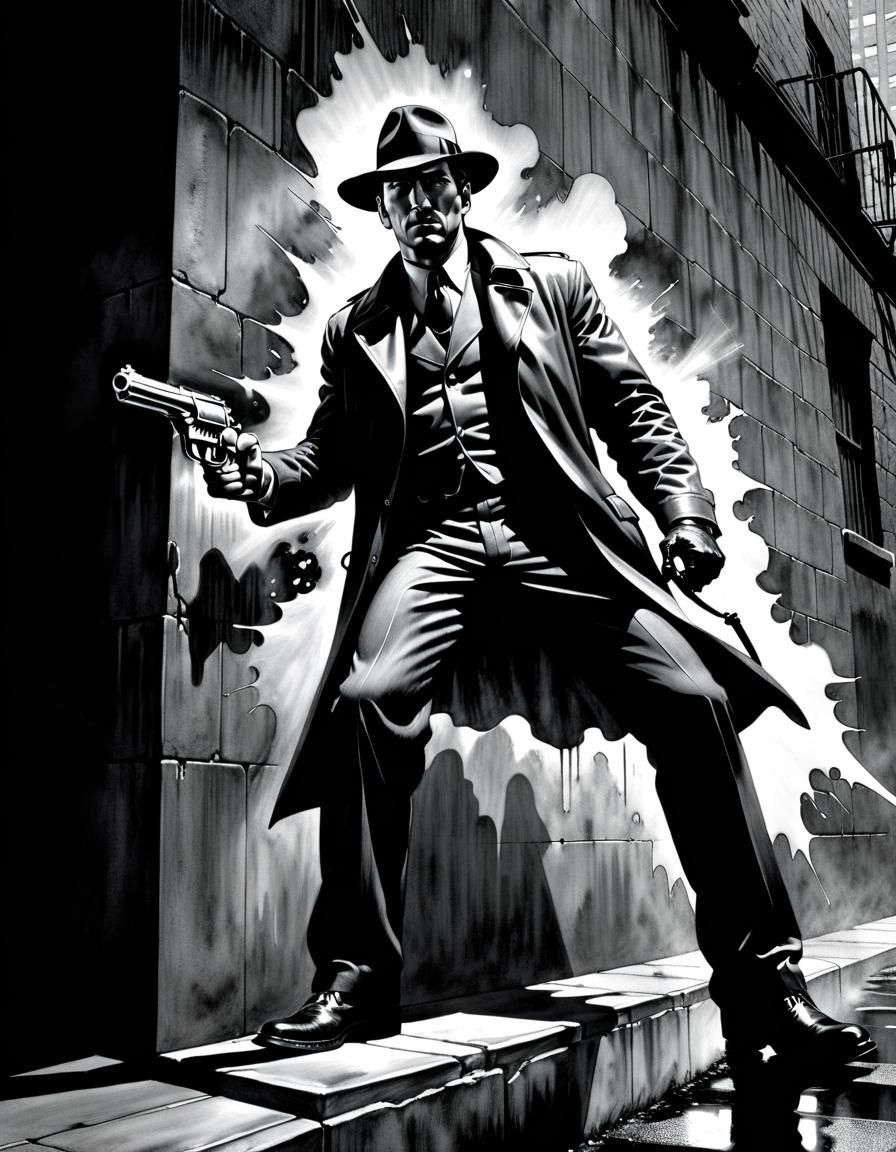 City Noir Detective Portrait in Comic Style