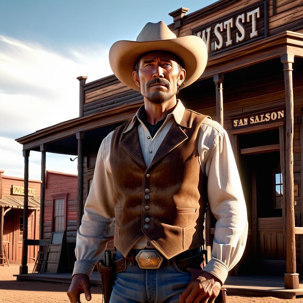 Cowboy at Saloon: 3D Digital Art