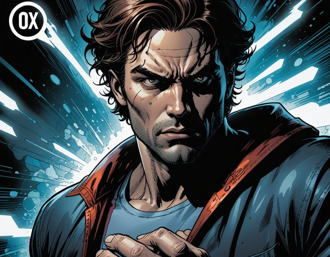 Hero's Fateful Decision in Cyberpunk Comic Book Art