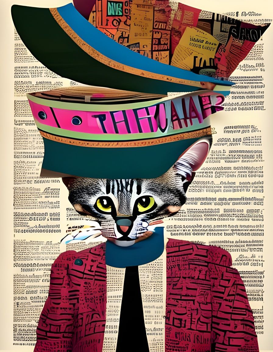 Mid-Century Collage of a Cat in a Hat