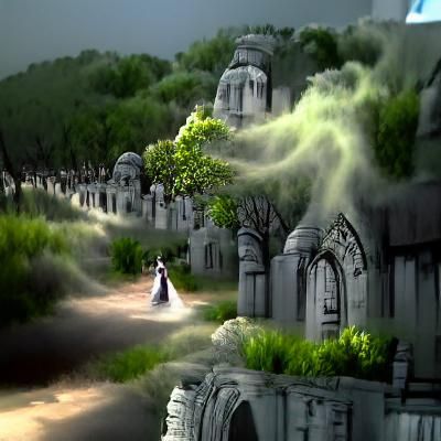 Ghost Bride in Graveyard: Spooky Fantasy Art