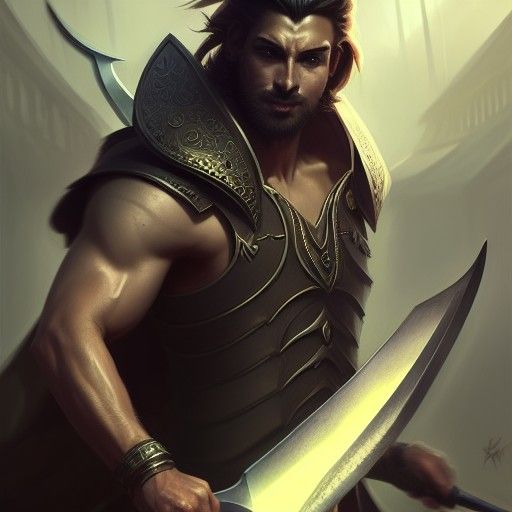 Fantasy Warrior with Blade in Dark Concept Art