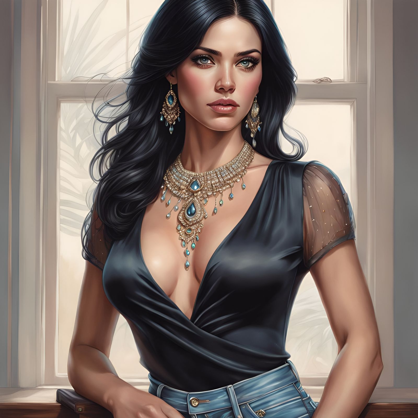 Detailed Portrait of Woman with Jewels in Hyperrealistic Sty...