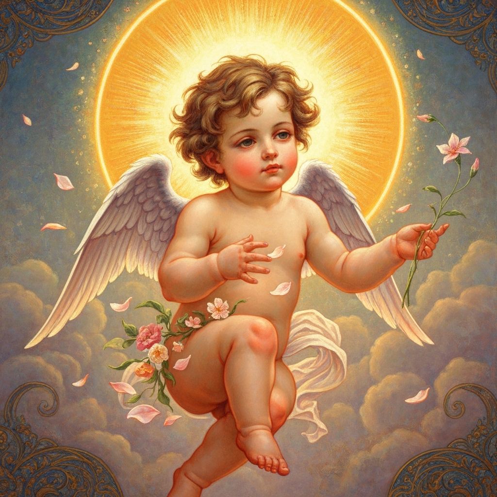 Radiant Cherub with Golden Aura in Neoclassical Style