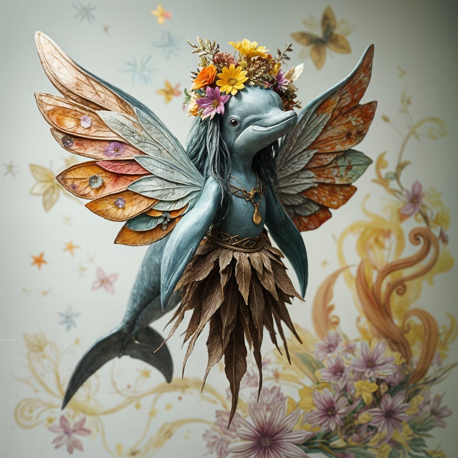 Unique Fairy Dolphin with Paper Wings