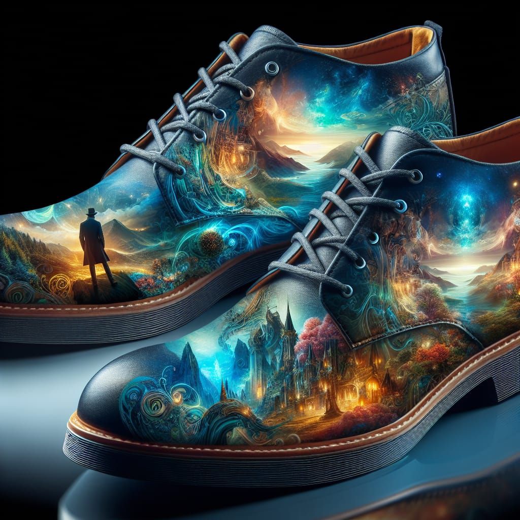 Fantasy Shoes with Double Exposure Landscapes