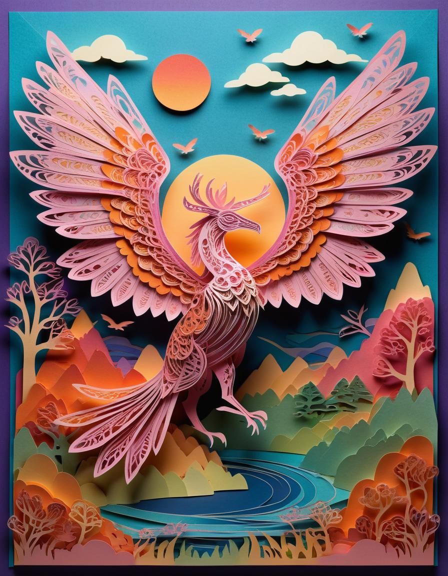 Mythical Creature Kirigami Masterpiece at Sunset