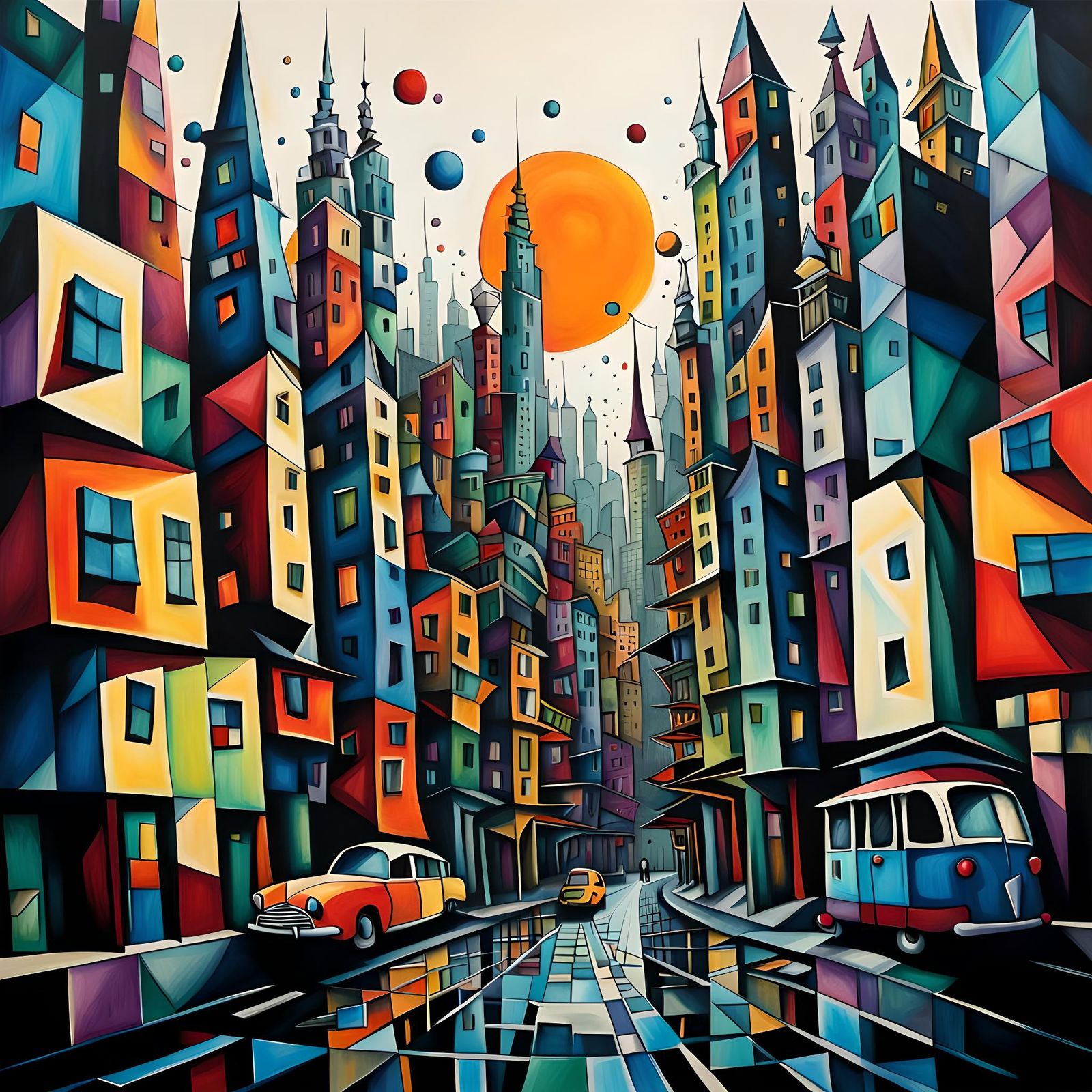 Distorted Cubist Cityscape in Ink