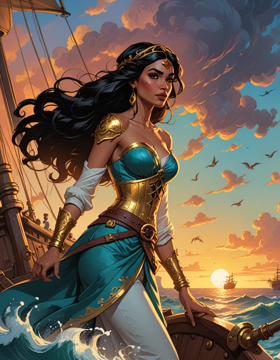 Princess Pirate Bride in Golden Sunset Glory