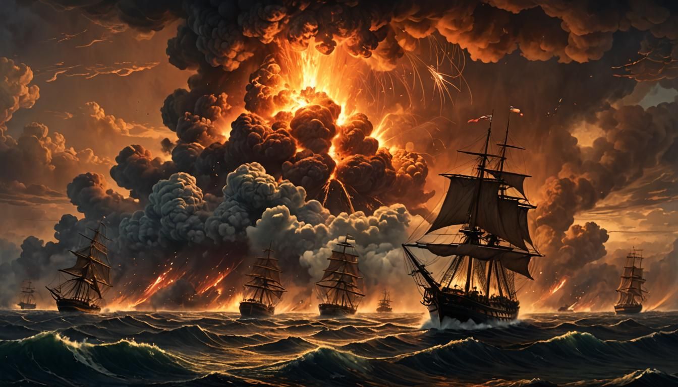 Krakatoa Eruption: Cataclysm at Sea in Romanticism Style