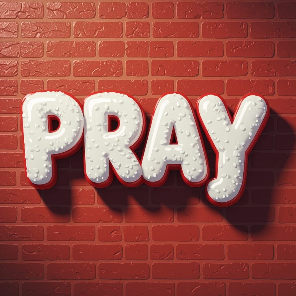 Kawaii 3D Text "Pray" in Cartoon Style