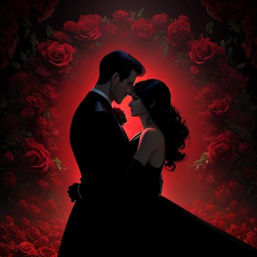 Mafia Romance Book Cover: Embracing Couple with Crimson Rose...