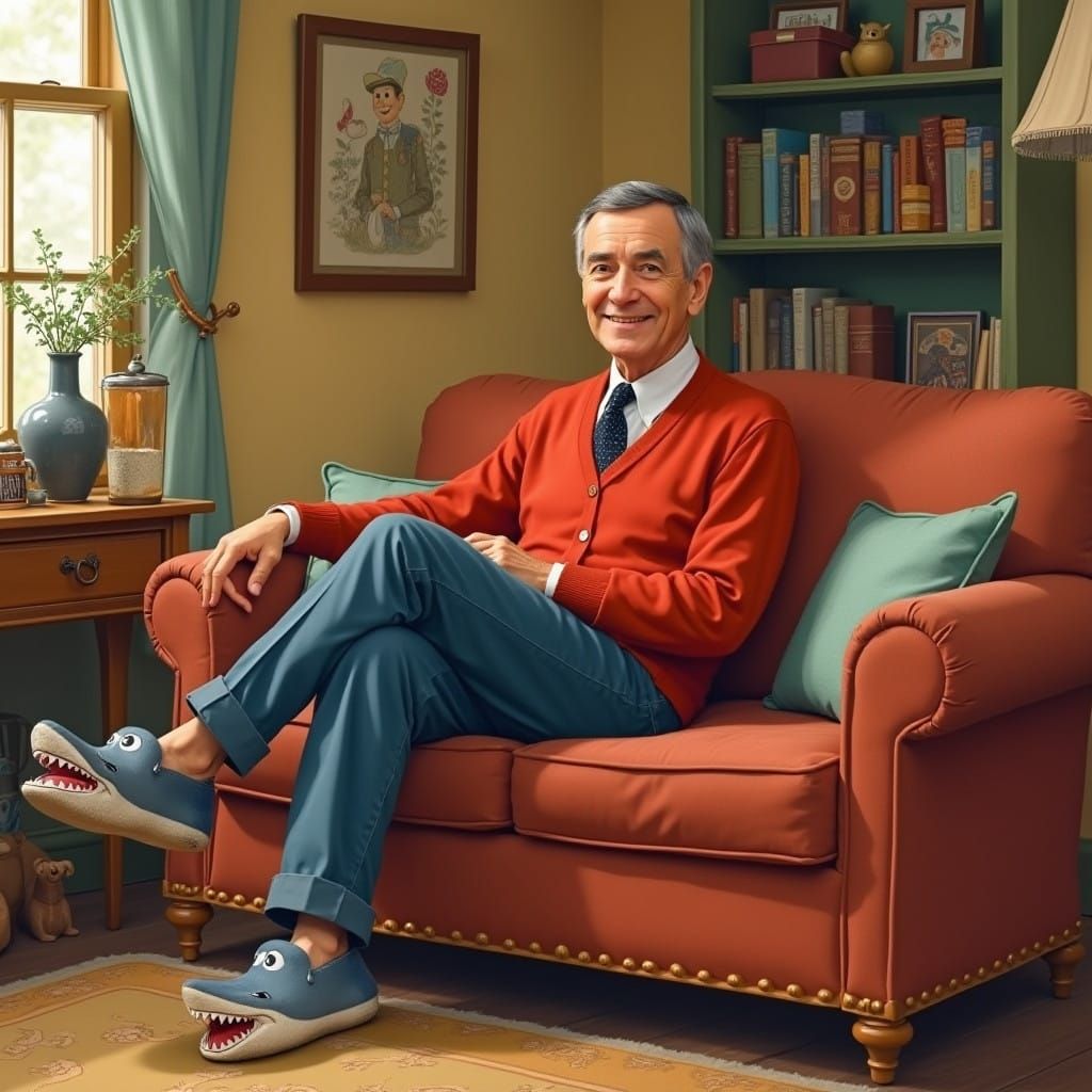 Fred Rogers in Iconic Slippers, Americana Whimsy