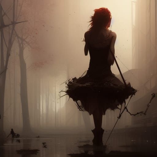 Lonely People: Violin's Descent in Dark Fantasy Style