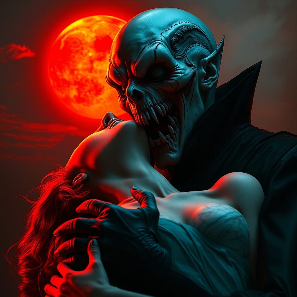 Nosferatu's Dark Embrace: A Haunting Portrait of Pale Beauty