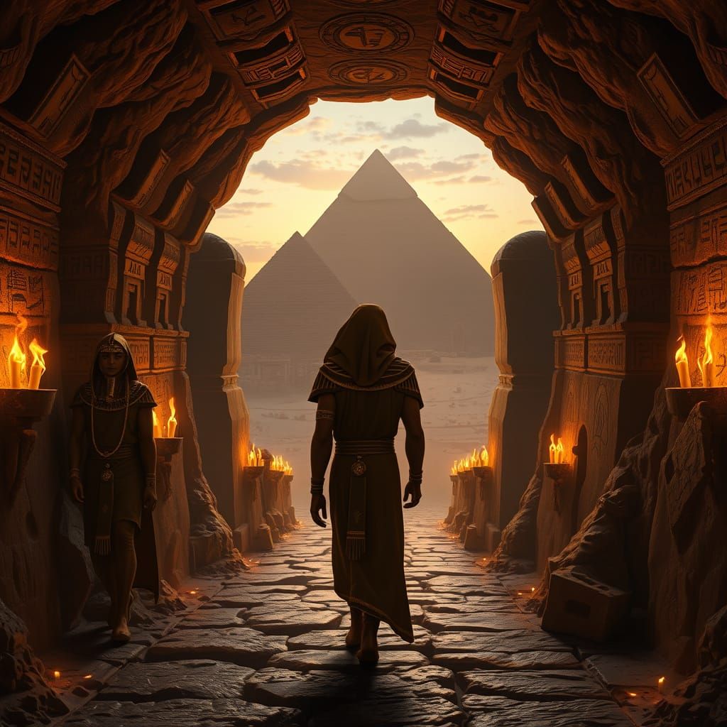 Pharaohs in Underground Tunnels at Sunset