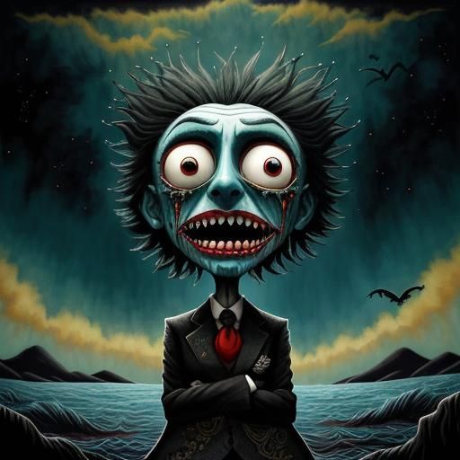 Boy Displaying Mixed Emotions in Surreal Style