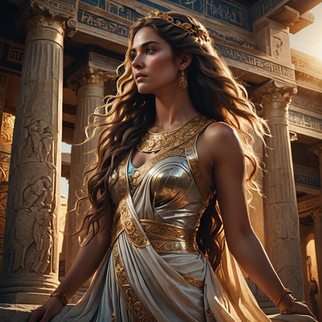 Stunning Woman in Ancient Greek Temple: Photorealistic Portr...