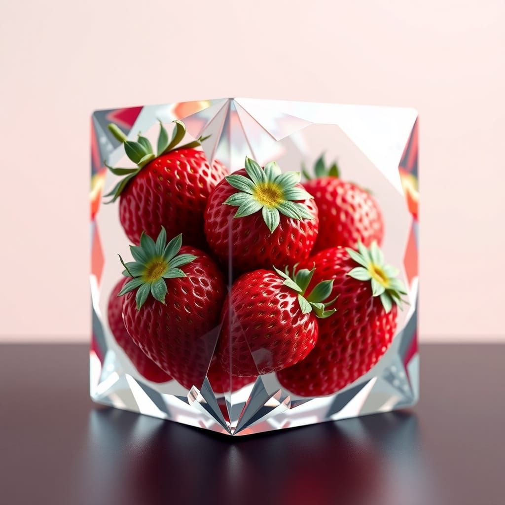 Strawberries in Crystal Cube, Detailed Anime Art