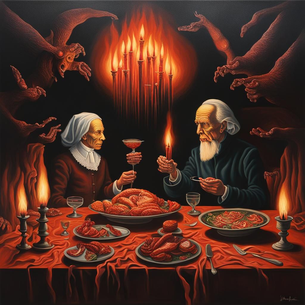 God and Satan's Surreal Candlelit Dinner