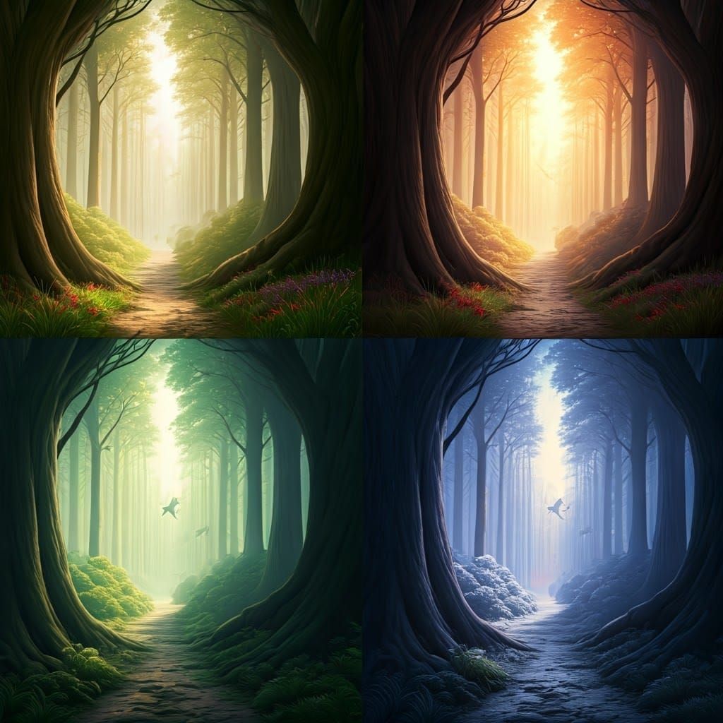Enchanted Forest Seasons in Vibrant Detail