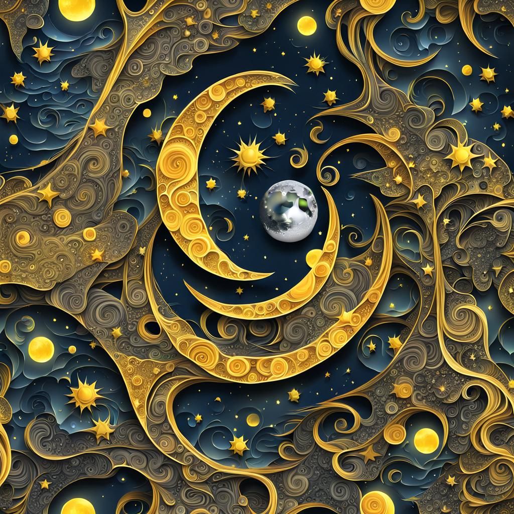 Surreal Moon as Impasto Abstract Vector Fractal
