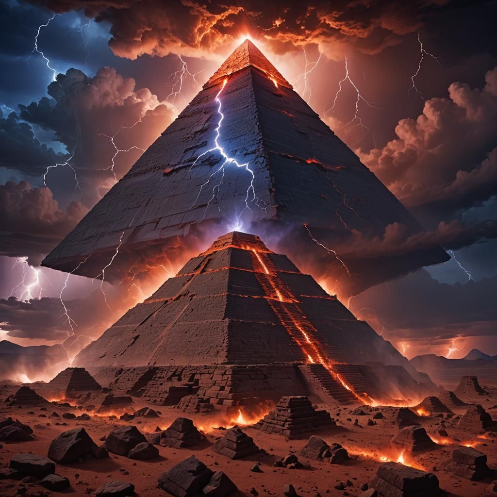 Red Pyramid Under Lightning: Fantasy Concept Art