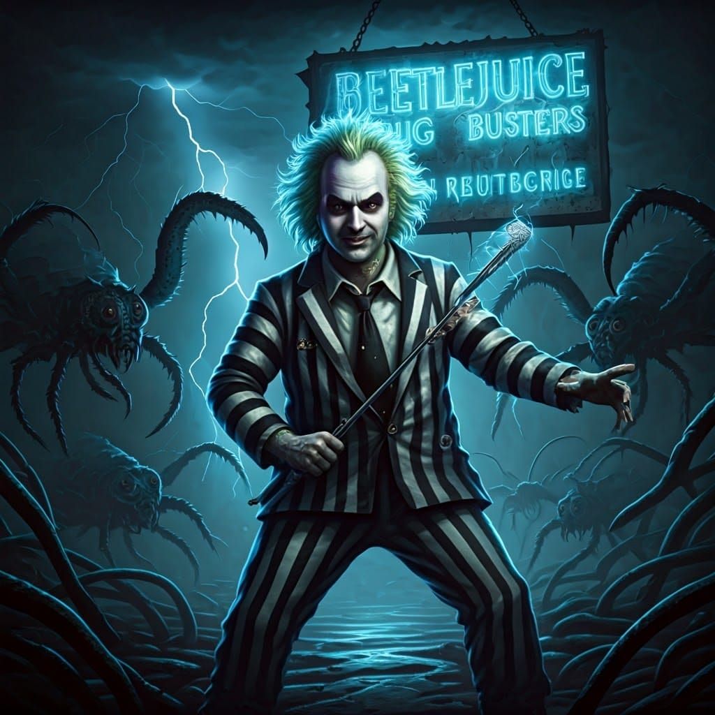 Beetlejuice Bug Buster in Dark Cyberpunk Style