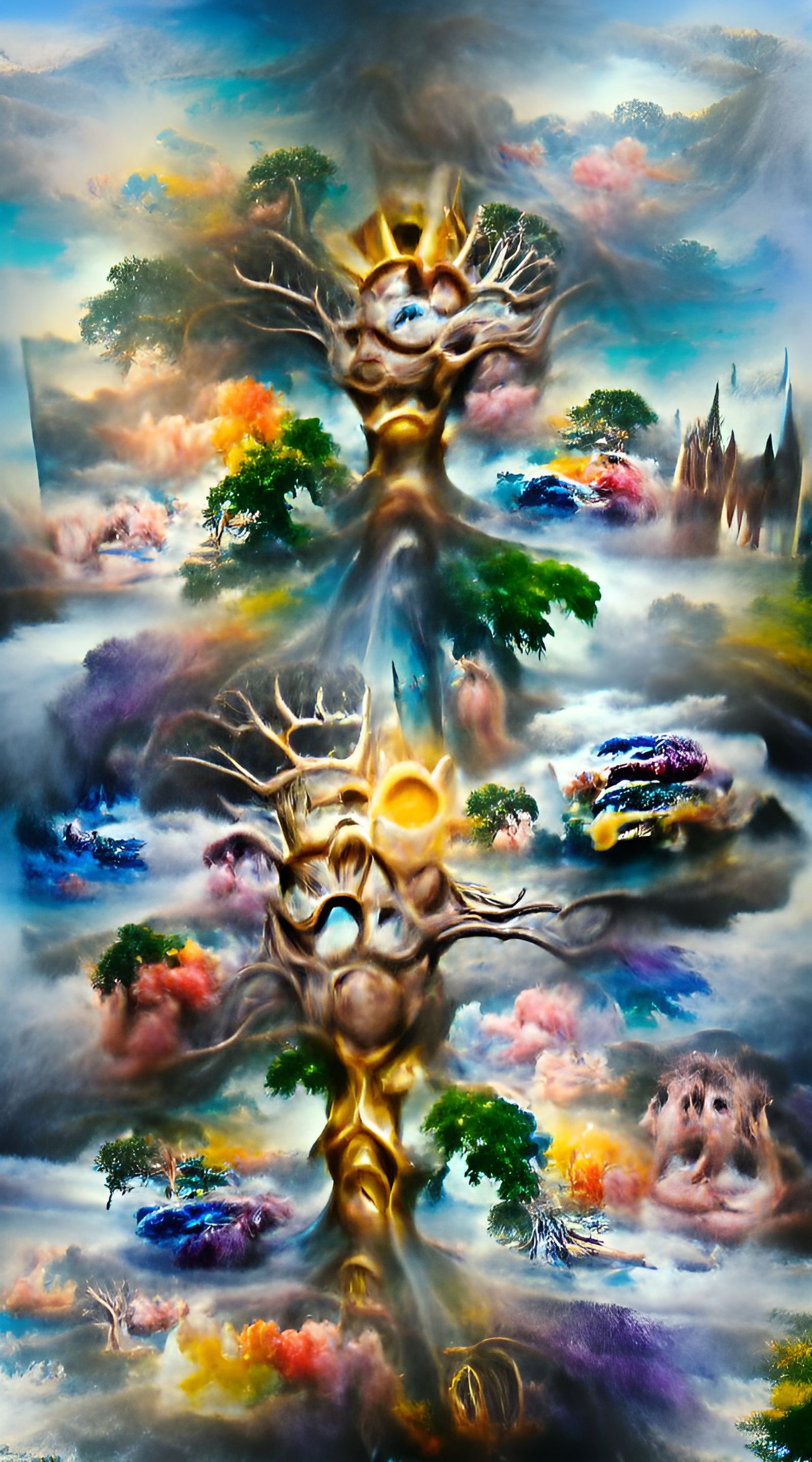 Ethereal Yggdrasil in a Surreal Style