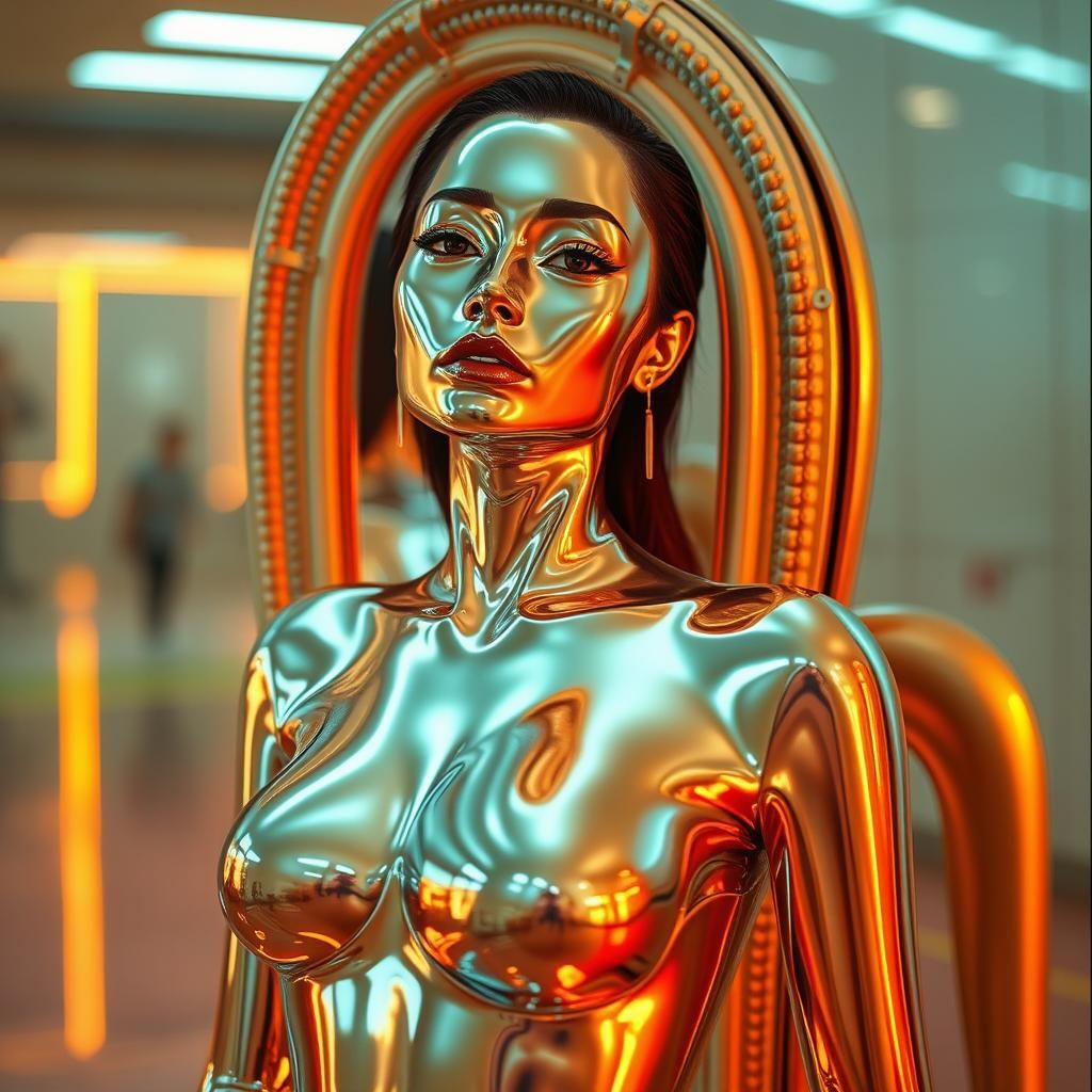 Polished Chrome Woman in Cinematic Lighting