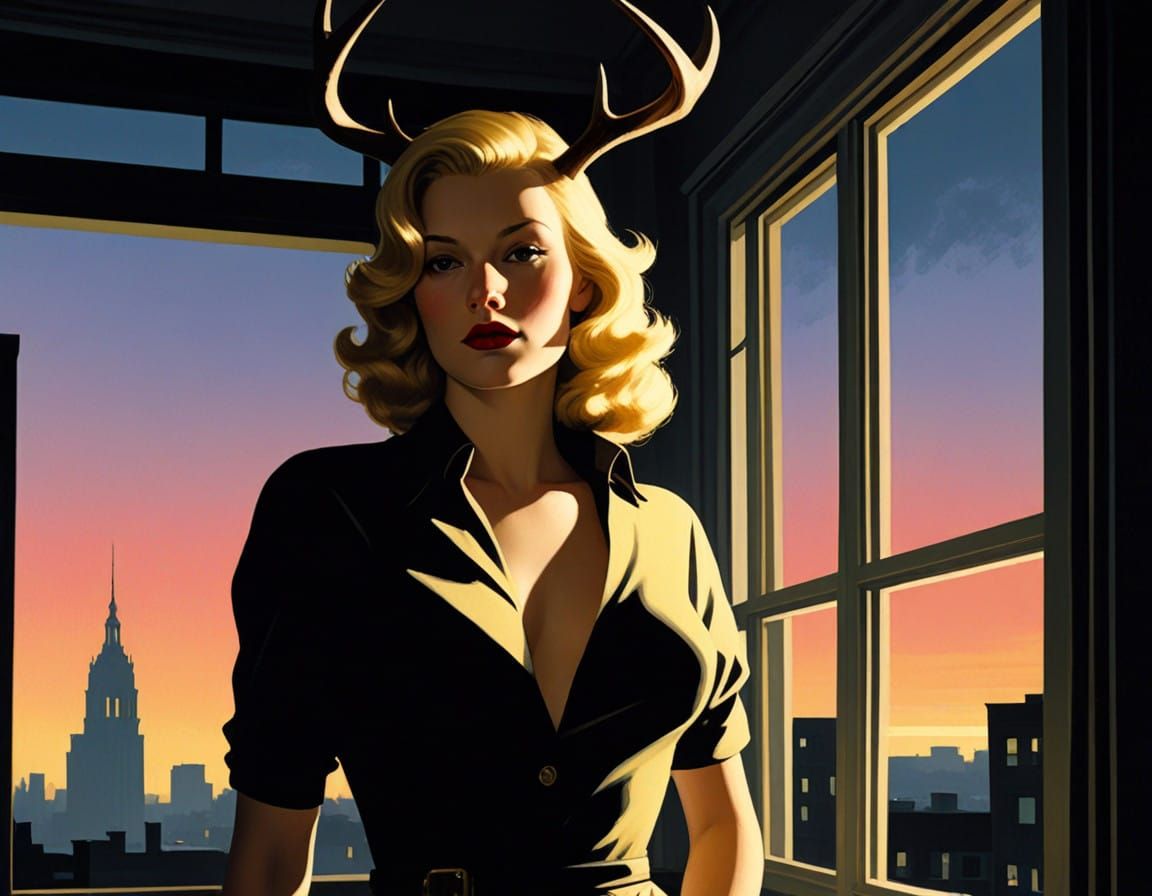 Mysterious Femme Fatale in Dark Urban Sunset