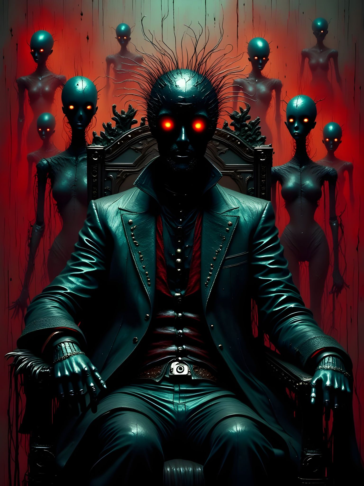 Gothic Vampire Cyborg Queen on Circuit Throne