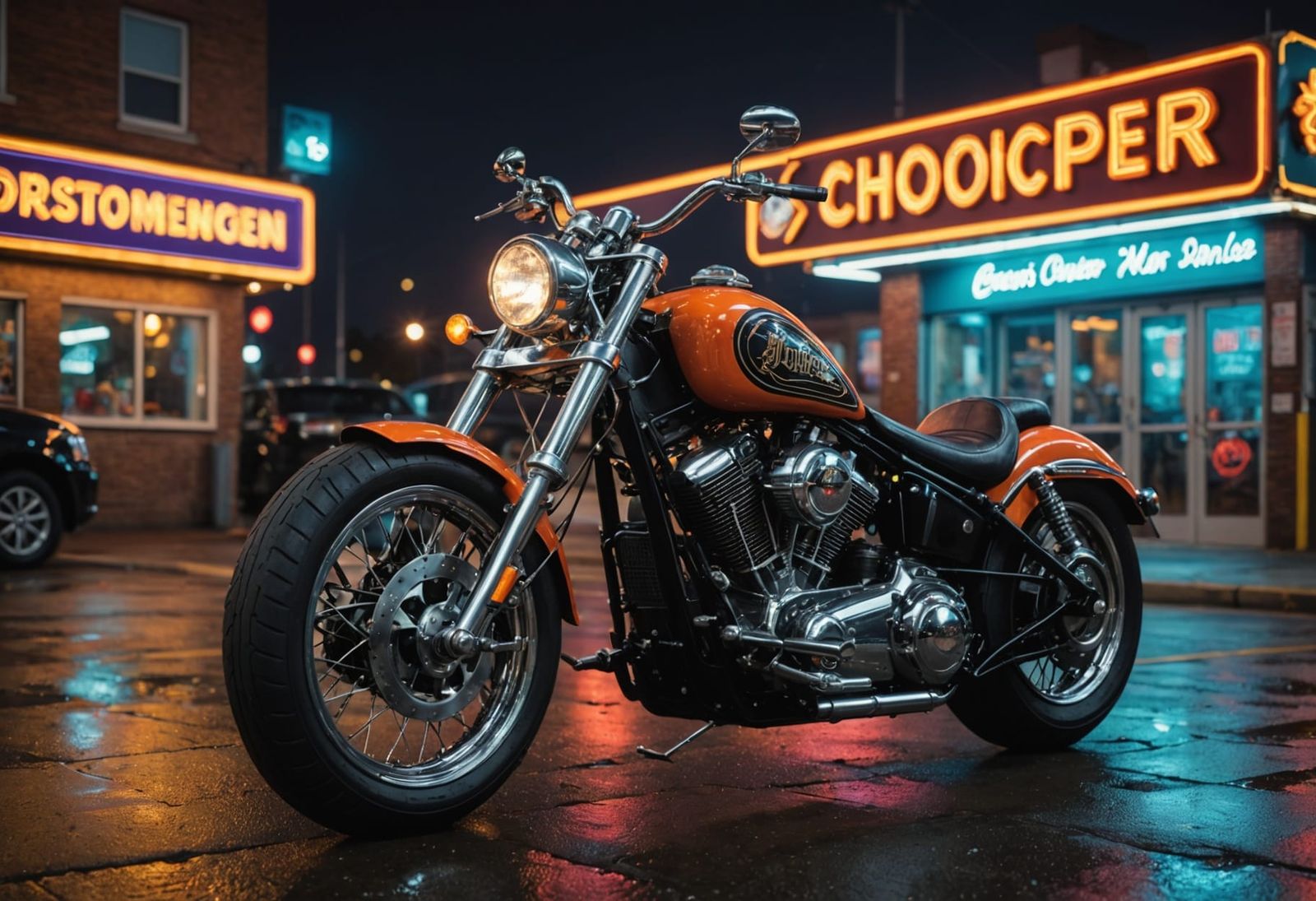 Stunning Hyperrealistic Chopper Portrait with Neon Night Sce...
